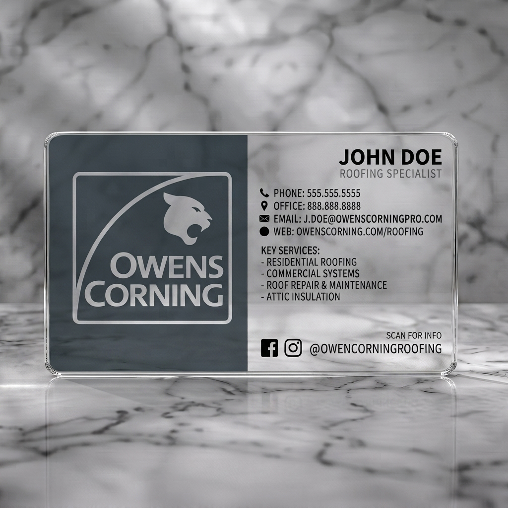 Clear plastic business card featuring modern two-tone design, clean sans-serif typography, crisp panther logo, and essential contact icons