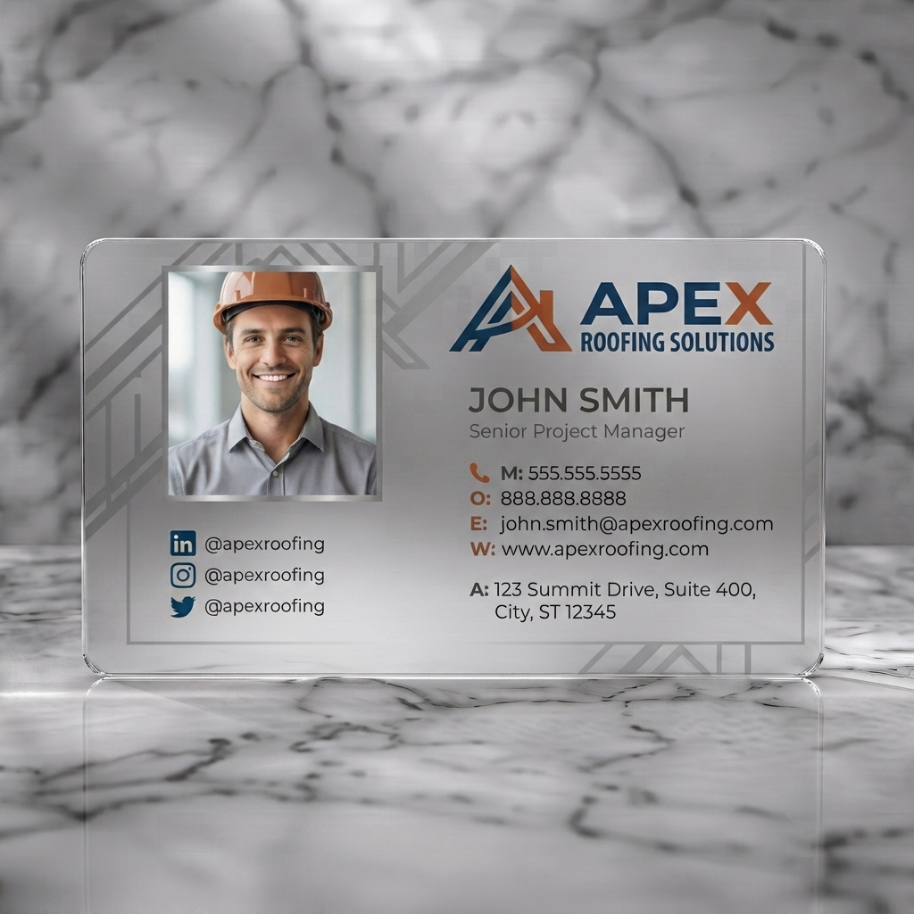 Frosted translucent plastic business card featuring 
