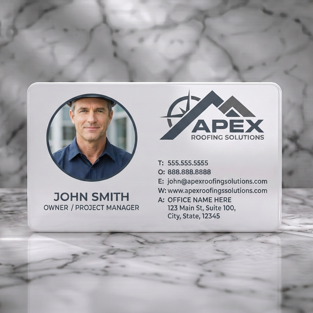 Solid white PVC business card featuring 