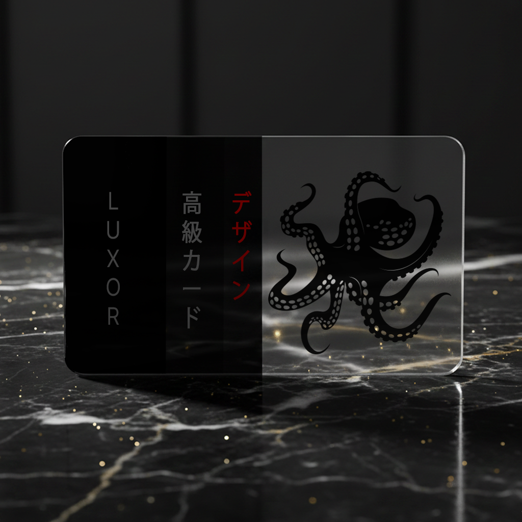 Clear Plastic Business Card showing different ink percentages and an octopus design