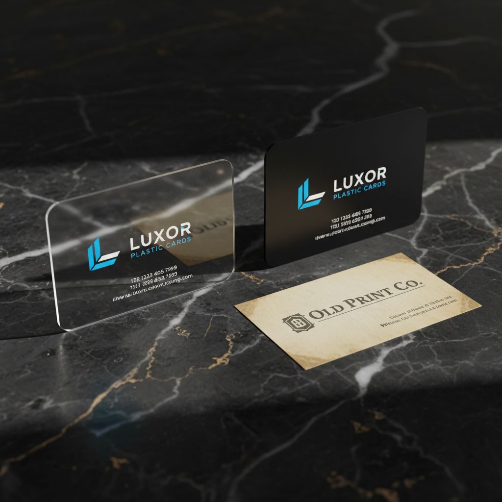 Plastic Business Cards next to a paper business card