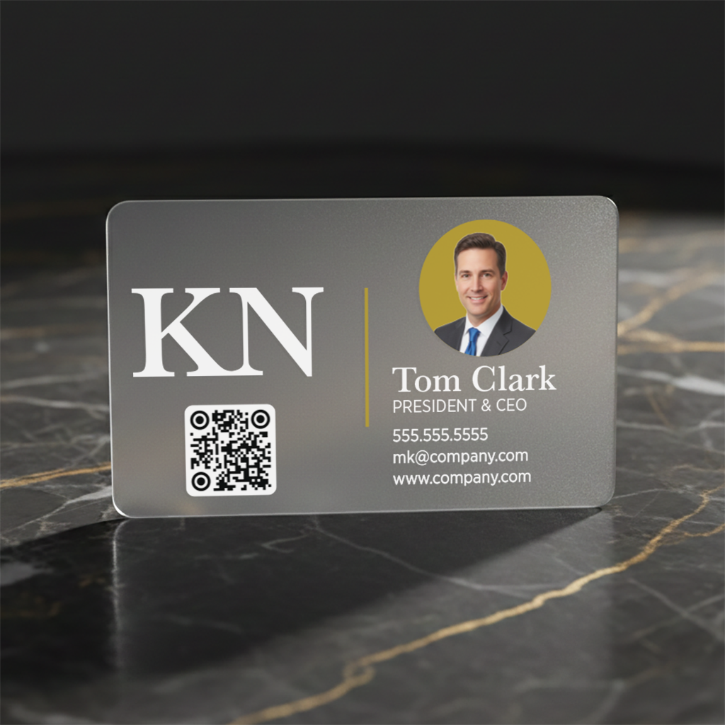 Close up front view of Premium Frosted Plastic Business Card